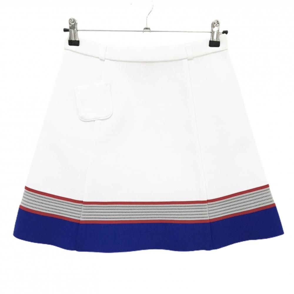 アルチビオ ニットスカート 白 ブルー 裾ボーダー ストレッチ レディース 38 M ゴルフウェア archivio