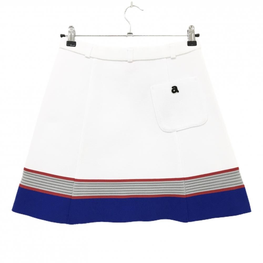 アルチビオ ニットスカート 白×ブルー 裾ボーダー ストレッチ レディース 38 M ゴルフウェア archivio