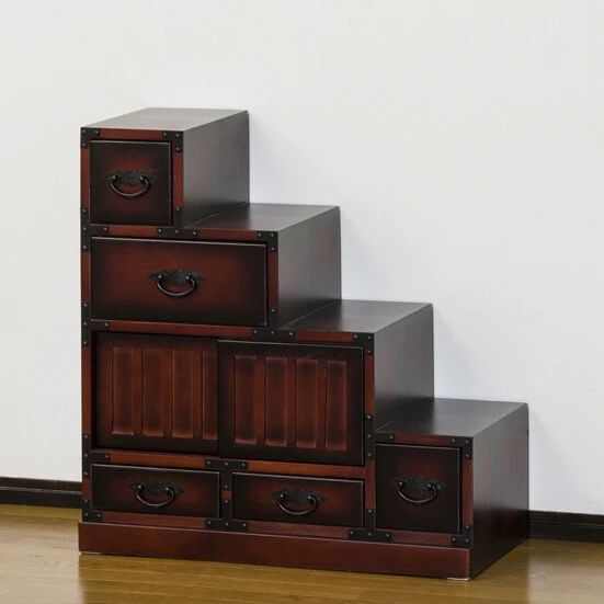 送料無料】民芸調 階段箪笥 右下がり 和風 家具 レトロ モダン 収納