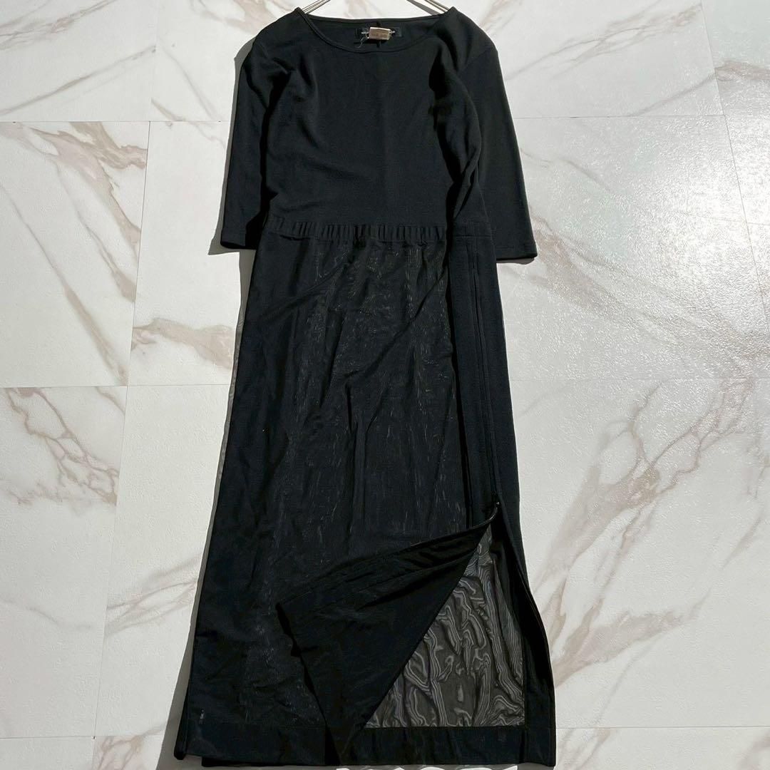 Yohji Yamamoto Noir ヨウジヤマモト プリュスノアール 異素材ドッキング 切り替え 切替 ロングワンピース プルオーバー ドレス クルーネック サイドジップ ブラック 黒 ウール