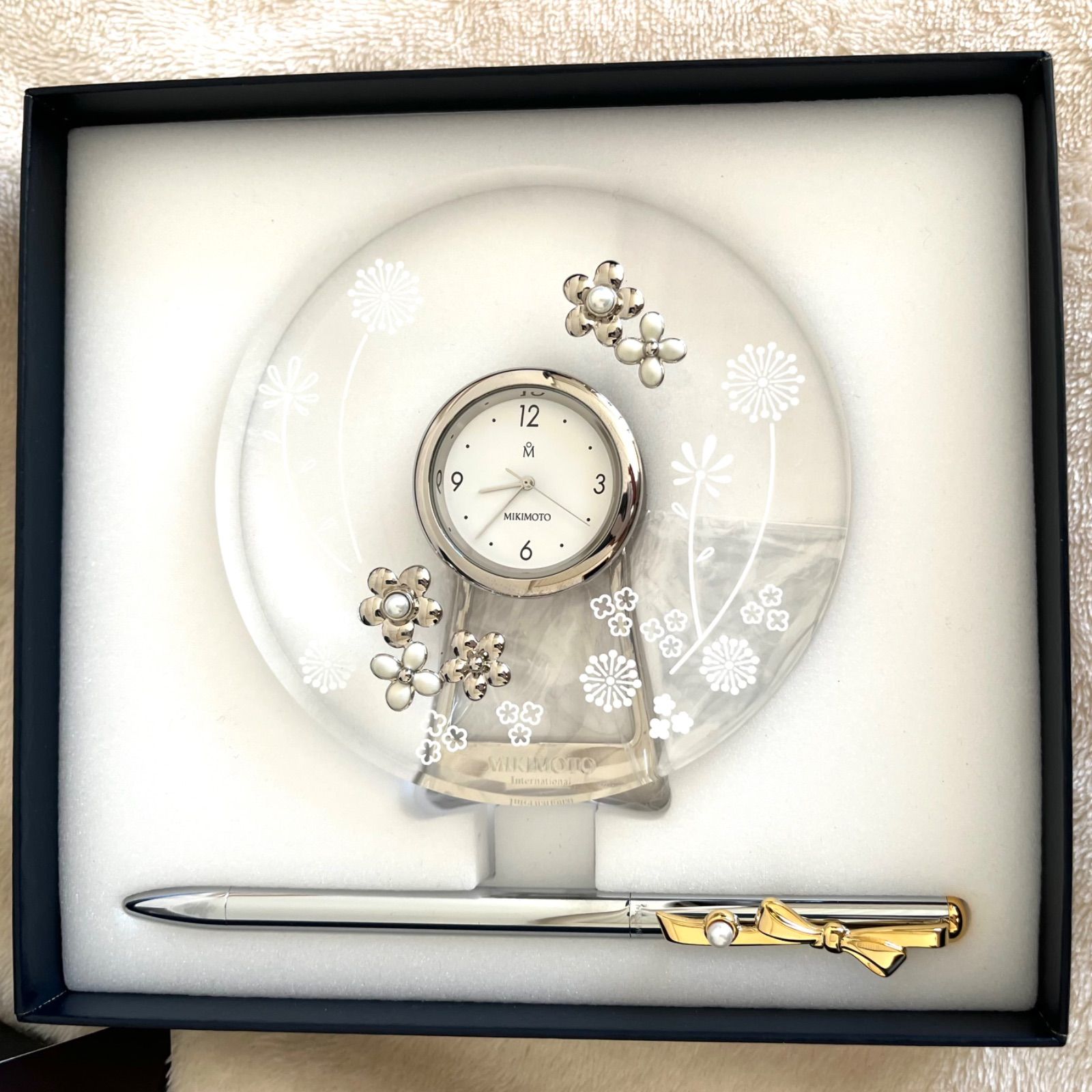 ミキモト MIKIMOTO 未使用品 MIKIMOTO ミキモト パール付 置時計