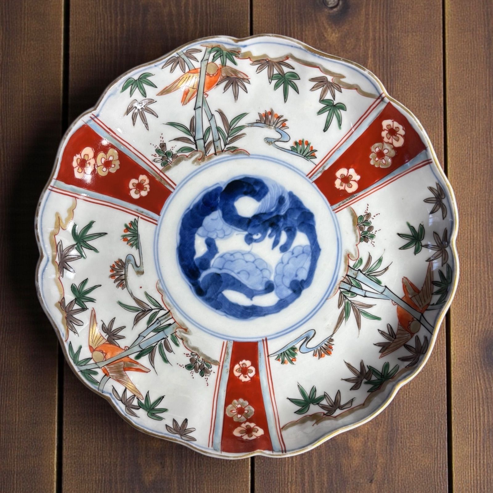 古伊万里 染付 竹鳥草花文図 色絵 丸皿 取り皿 飾り皿 和食器 明治期