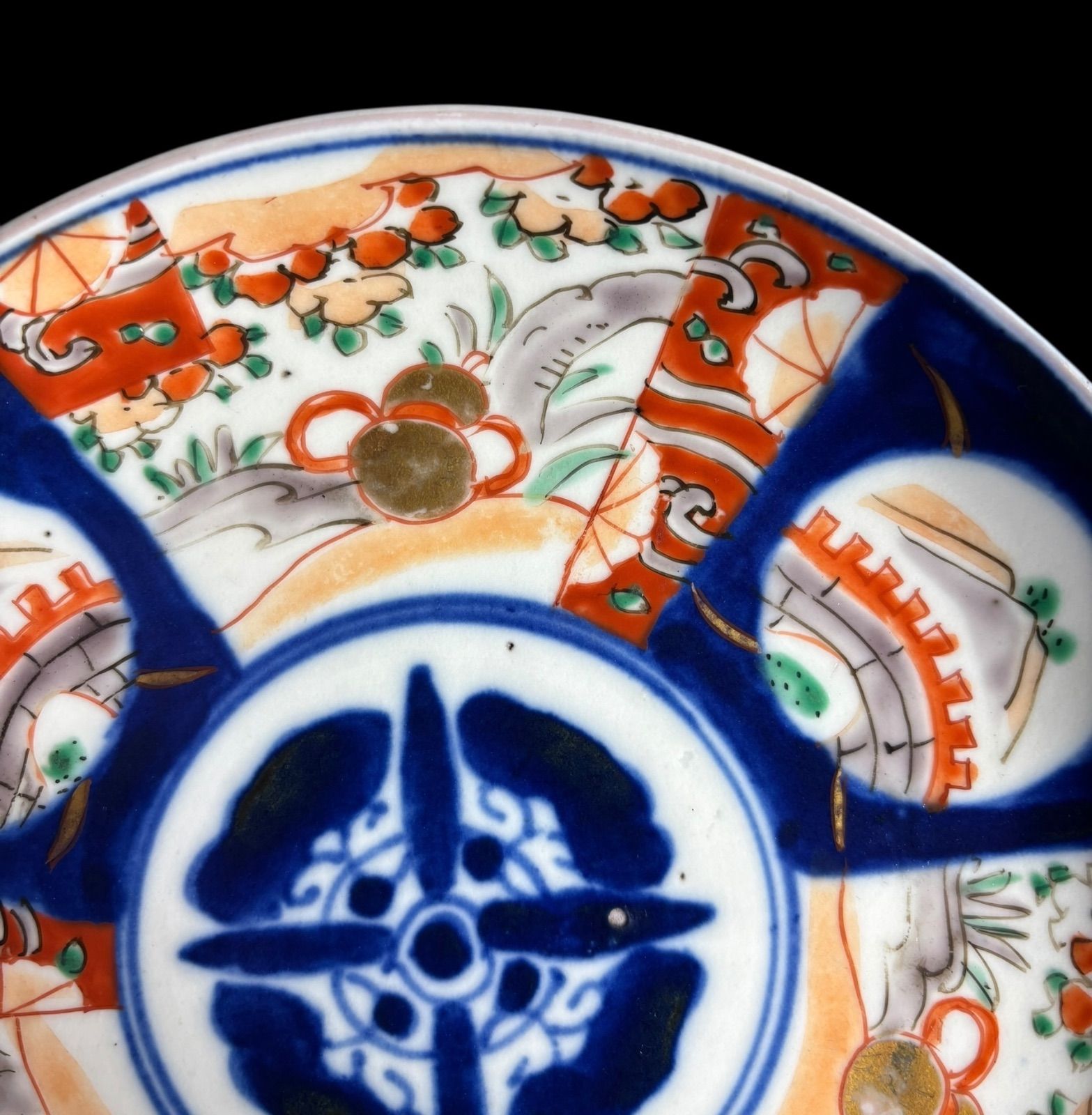 3客セット】 古伊万里 色絵 瓢箪草花風景文図 丸皿 取り皿 飾り皿 和