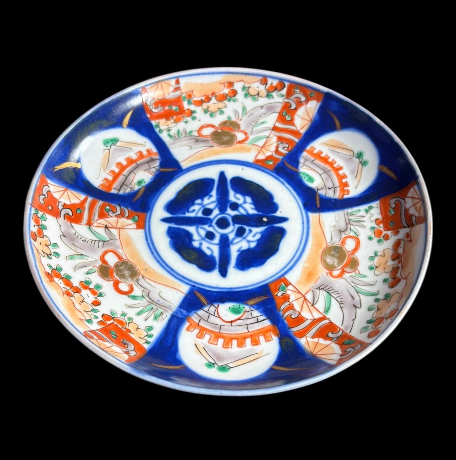 3客セット】 古伊万里 色絵 瓢箪草花風景文図 丸皿 取り皿 飾り皿 和