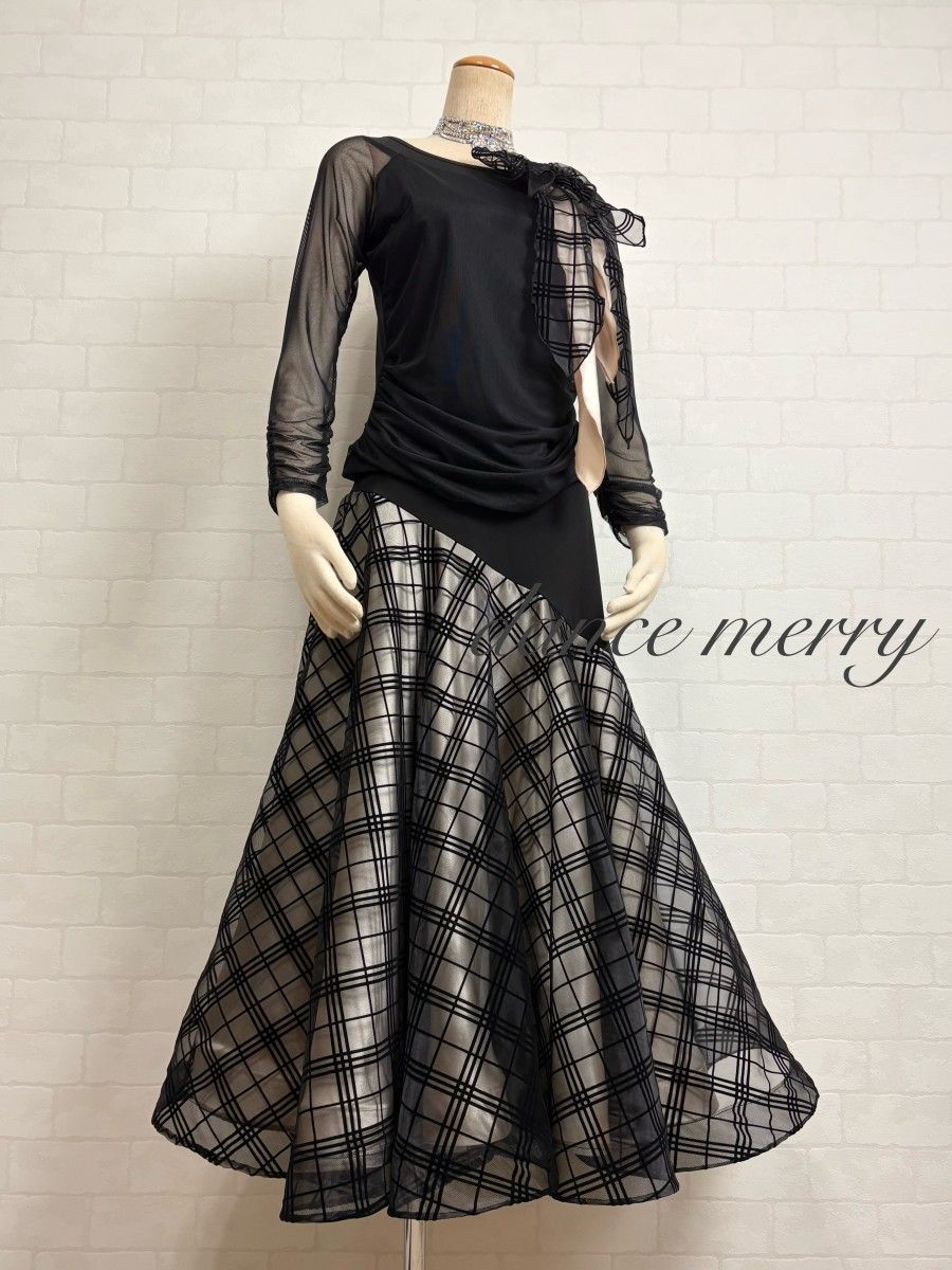 豪華【MERRY】新品 社交ダンス ツーピース 黒 ベージュ パーティ