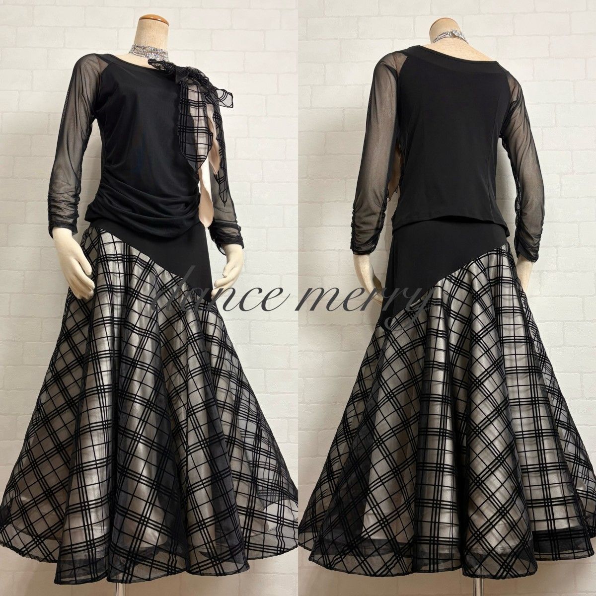 豪華【MERRY】新品 社交ダンス ツーピース 黒 ベージュ パーティ