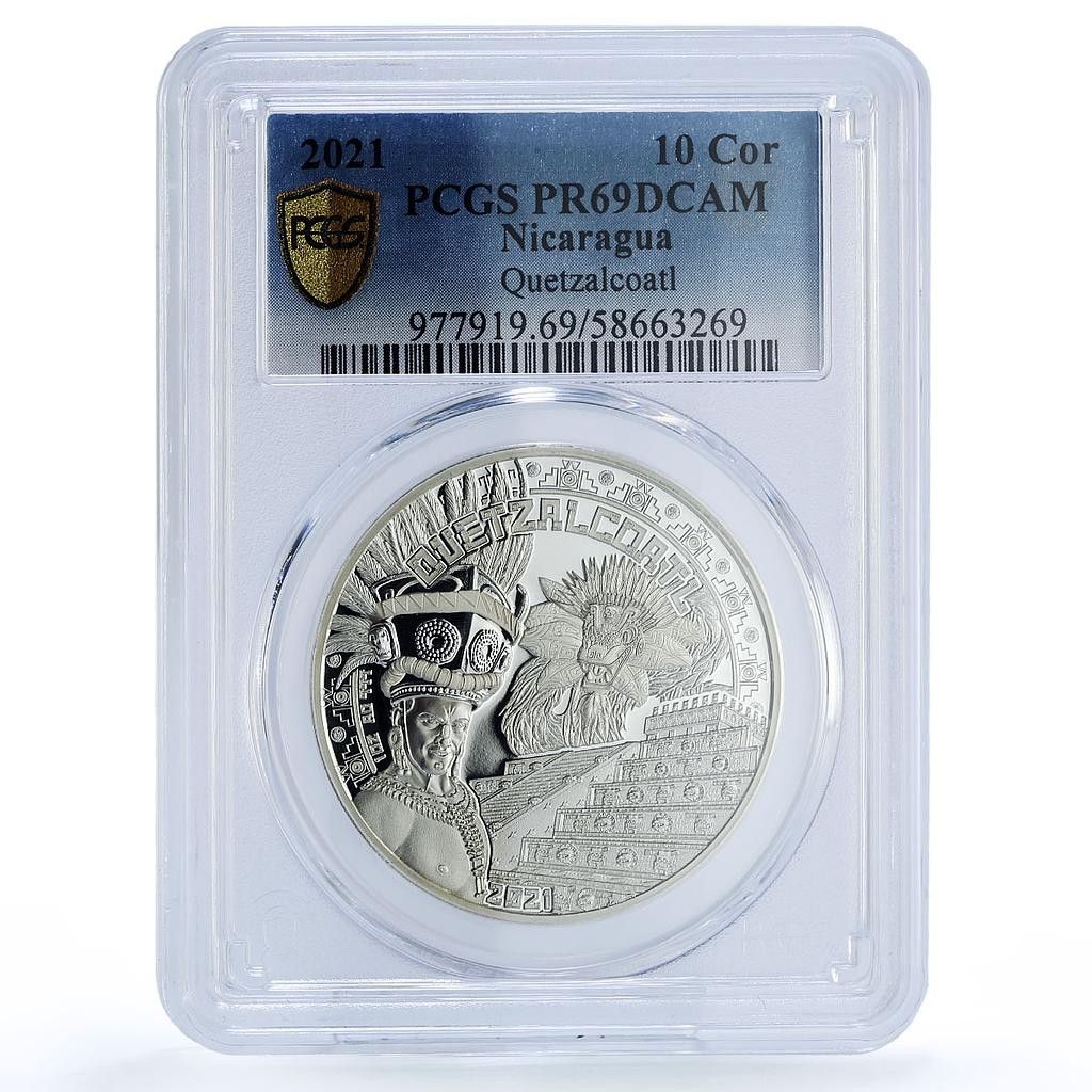 ニカラグア 10コルドバ ケツァルコアトル マヤ KM-148 PR 69 PCGS 銀貨