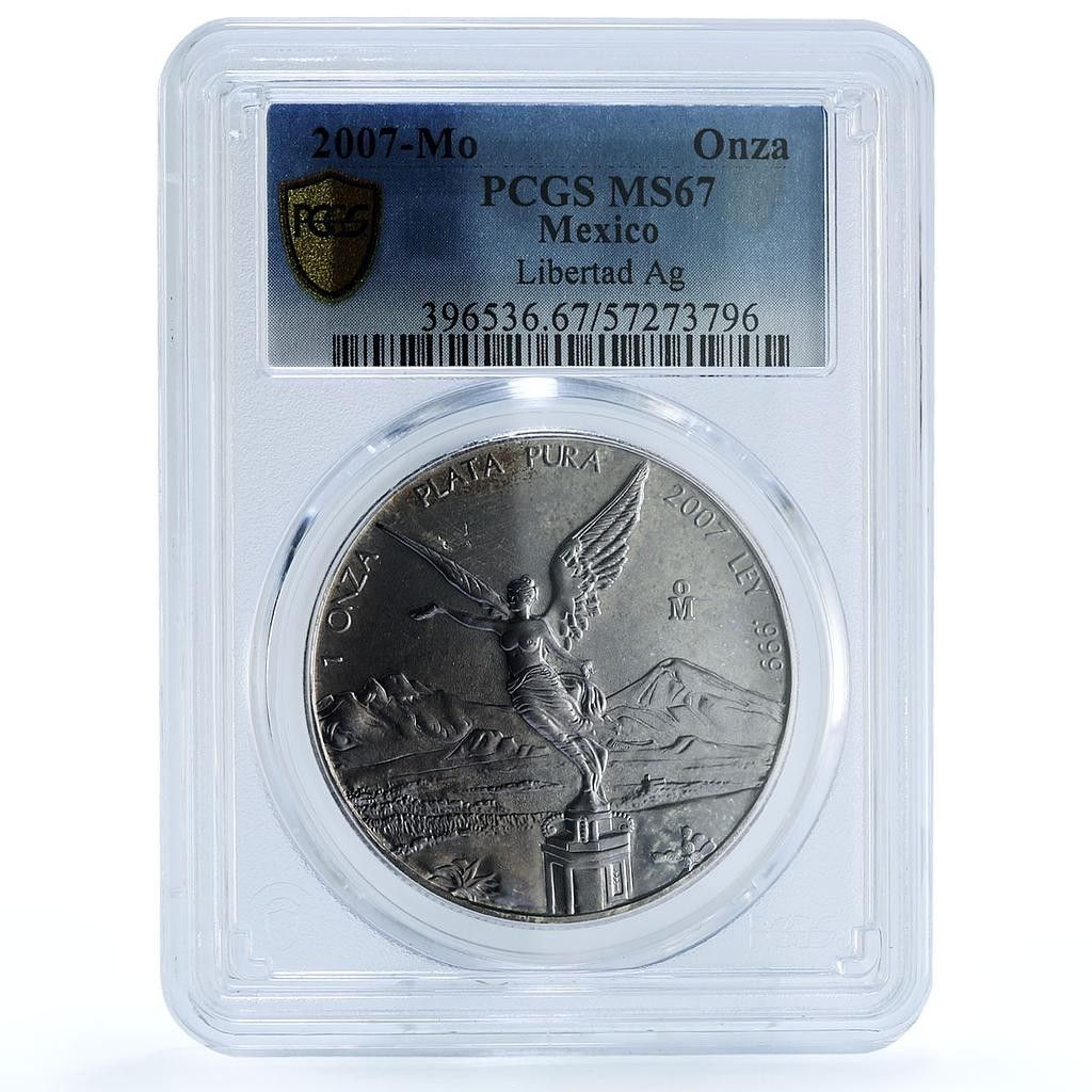 メキシコ 1オンザ・リベルタッド 独立の天使 KM-639 MS 67 PCGS 銀貨