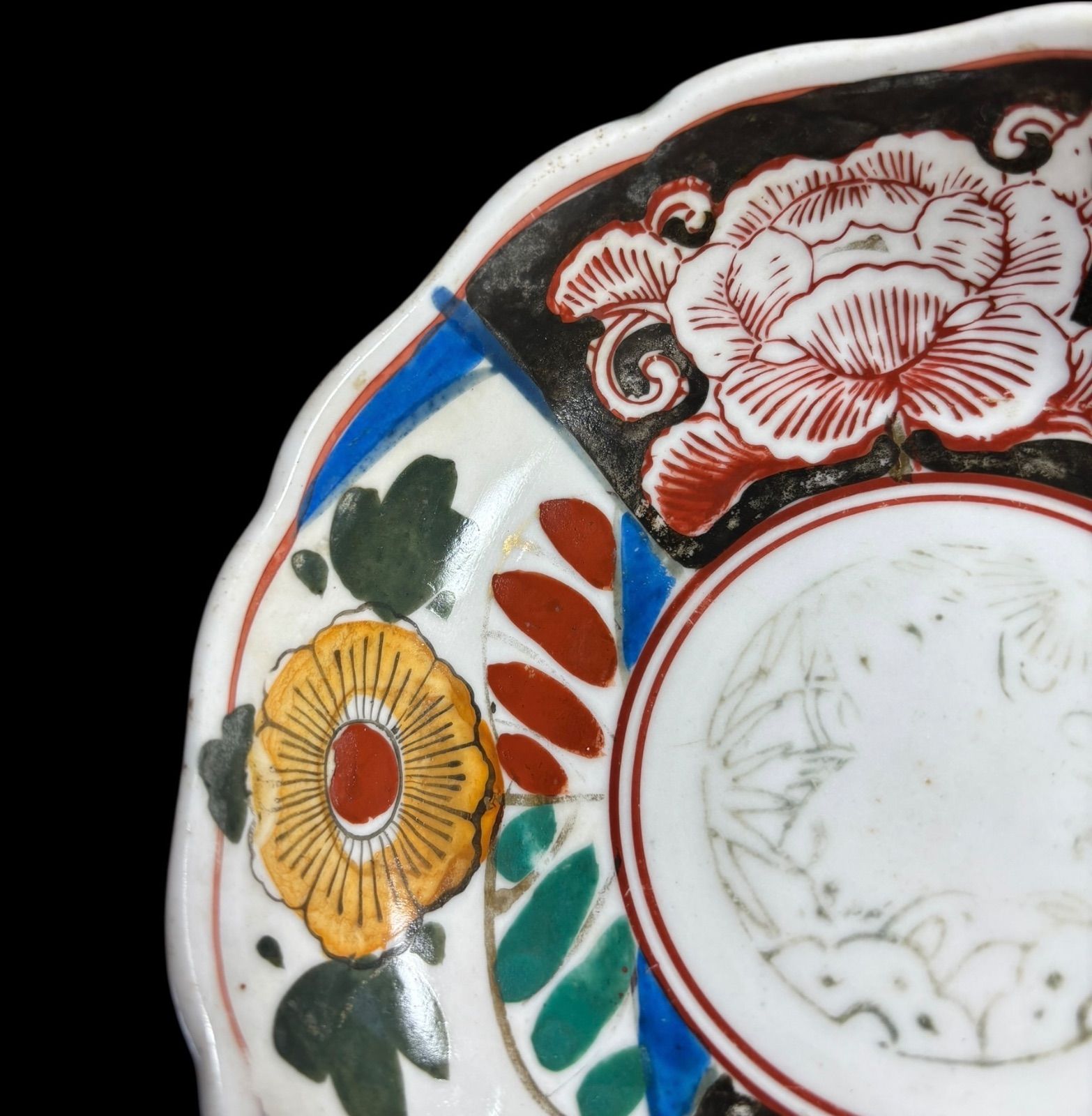 3客セット】 古伊万里 色絵 牡丹 松竹梅 なます皿 丸皿 取り皿 飾り皿