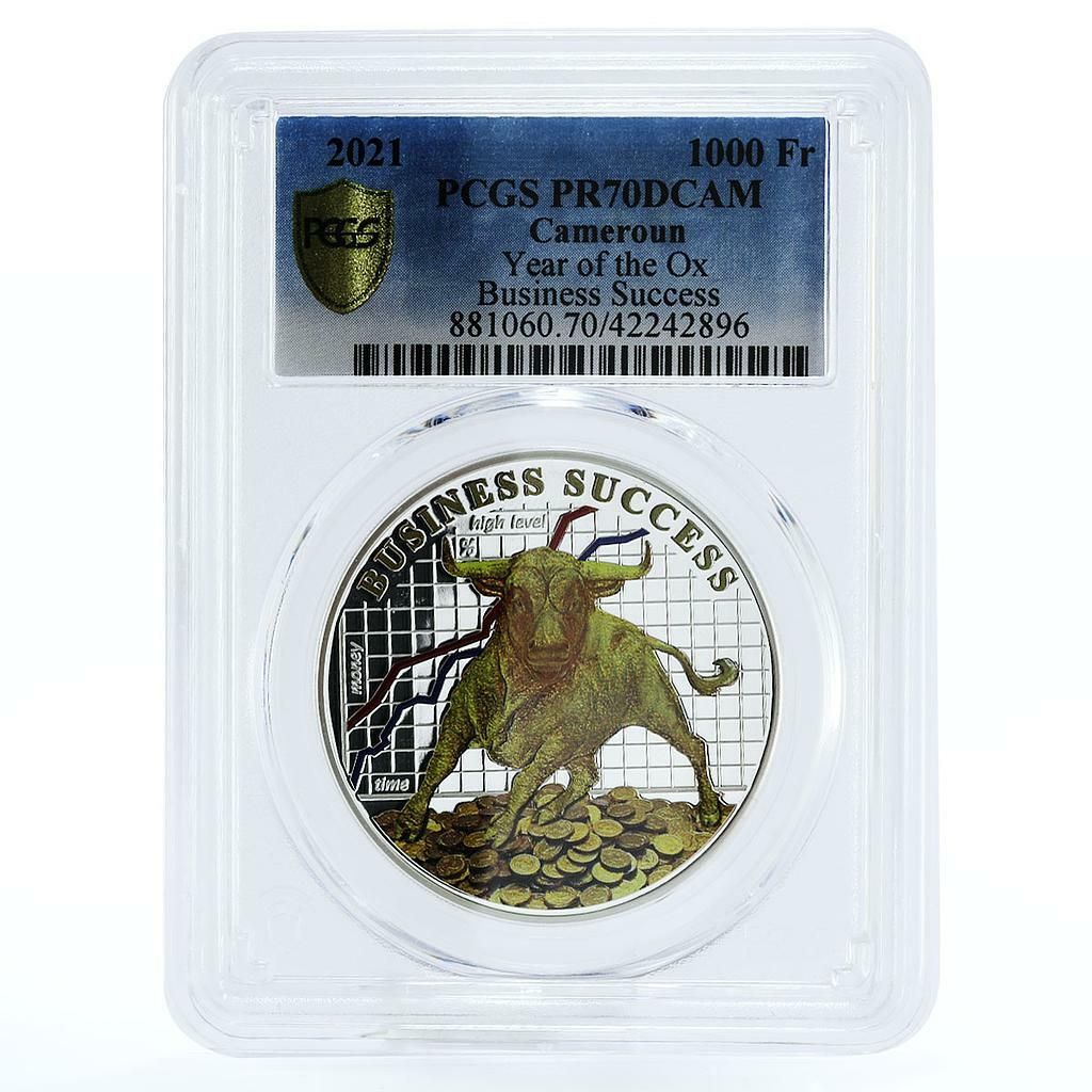 カメルーン 1000フラン 丑年 ビネスサクセス PR 70 PCGS 銀貨 2021