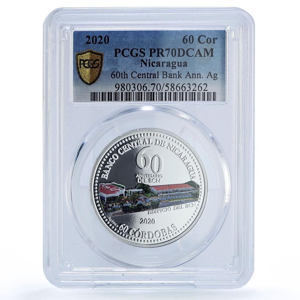 ニカラグア 60コルドバ中央銀行 KM 135 a ビル PR 70 PCGS 銀貨 2020