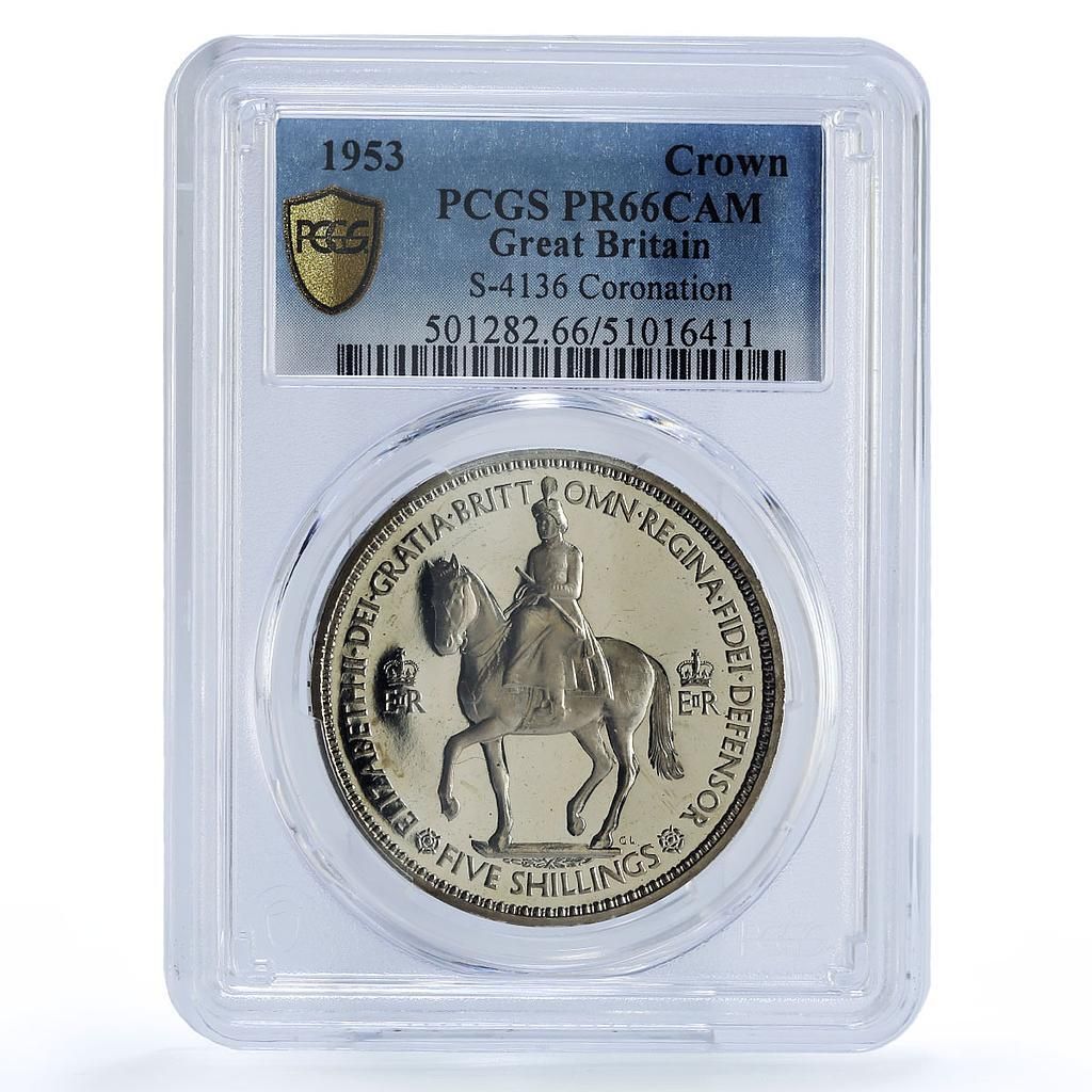 イギリス 1クラウン 戴冠式 エリザベス2世 馬 PR 66 PCGS CuNi コイン 1953年