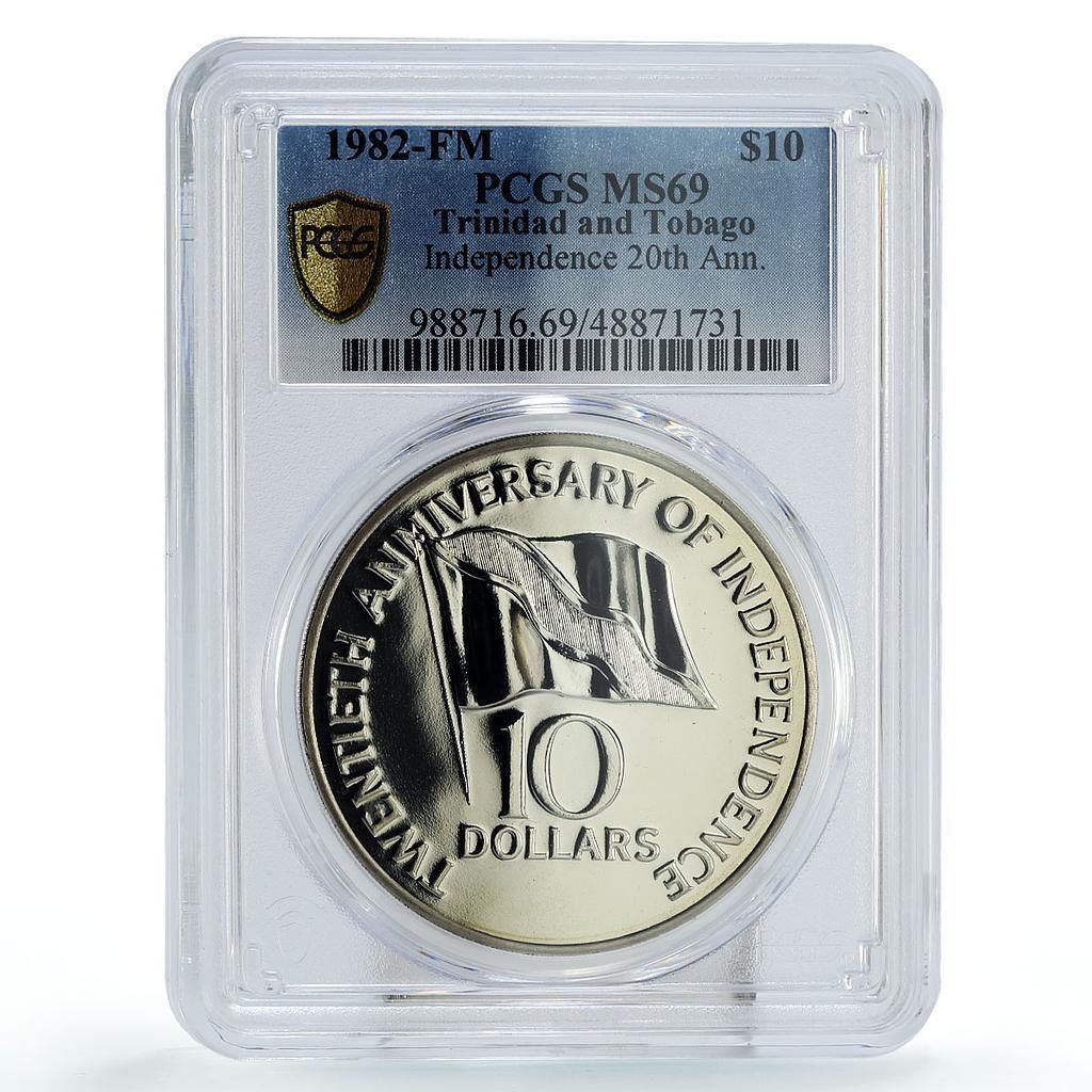 トリニダード・トバゴ 10ドル 独立20周年記念旗 MS69 PCGS CuNi コイン