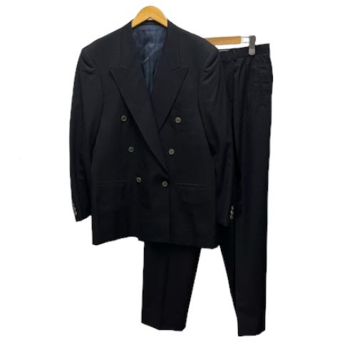 ポールスミス PAUL SMITH セットアップ スーツ ダブル ジャケット 長袖 パンツ コットン 無地 XL 黒 ブラック