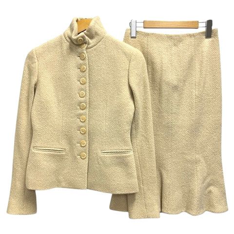 ラルフローレン RALPH LAUREN ジャケット スカート ロング セットアップ ヘリンボーン ウール混 カシミヤ混 2 0 ベージュ