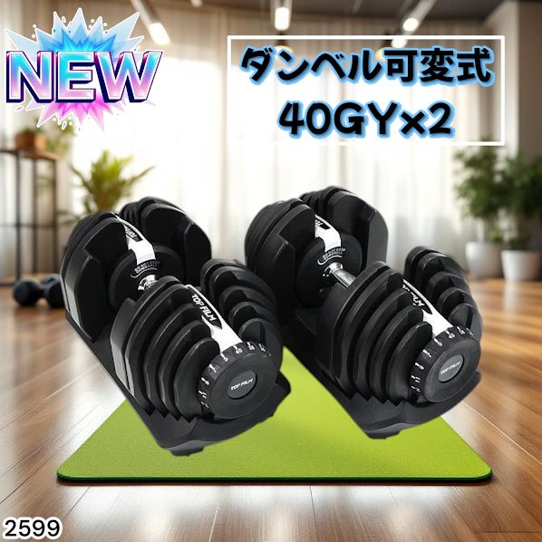2599 ダンベル 可変式 ライトグレー 40kg 2個 総重量80kg 多機能 5