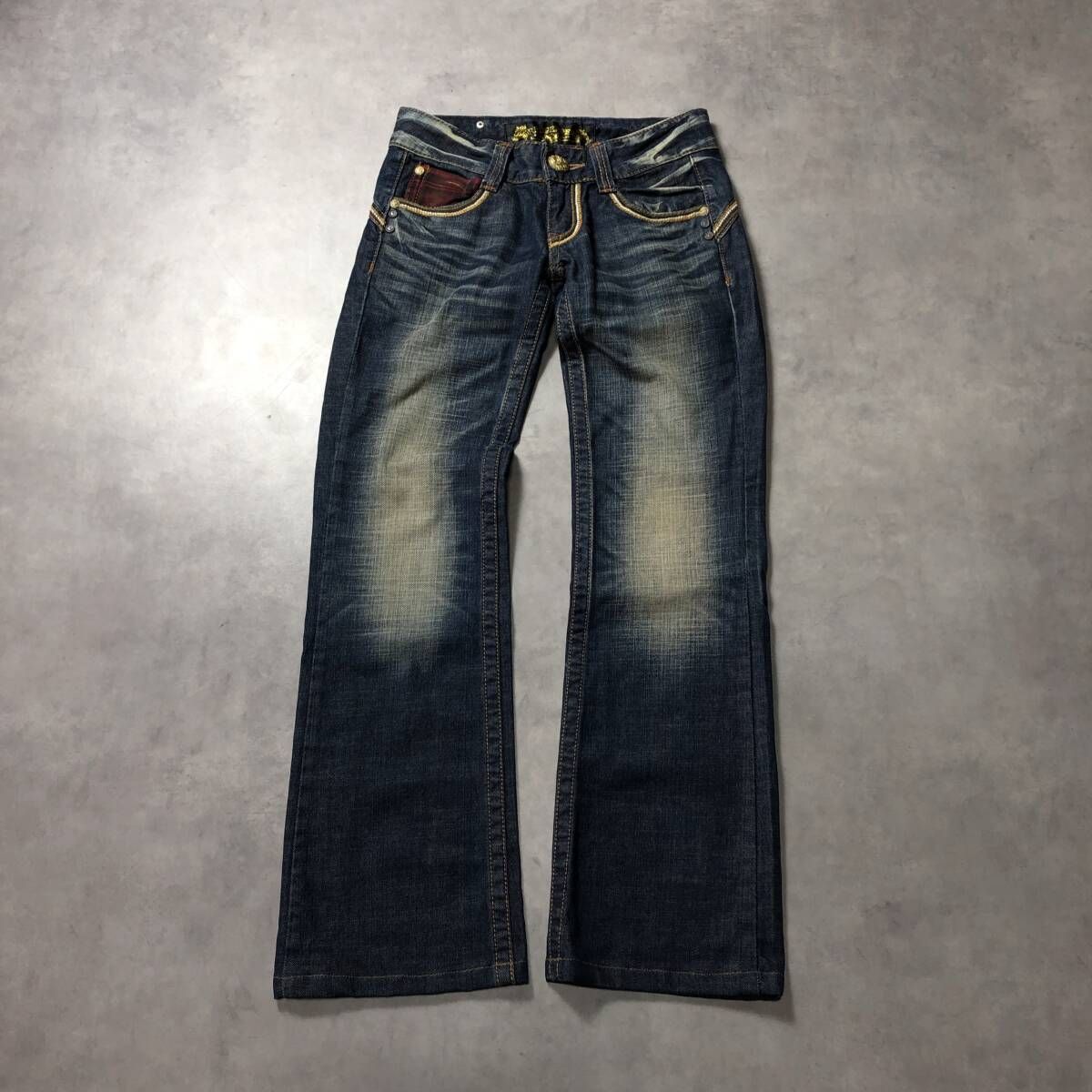 REDPEPPER 刺繍　y2k ブーツカット　デニムパンツ WH085○RED PEPPER：刺繍ブーツカットデニム ○25○ インディゴ フレア