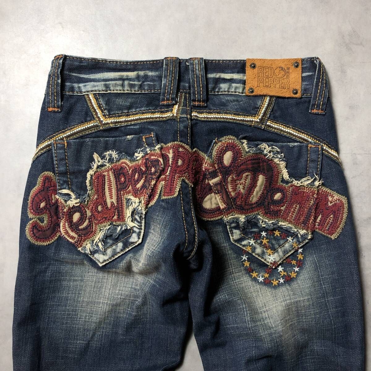 WH085○RED PEPPER：刺繍ブーツカットデニム ○25○ インディゴ フレア