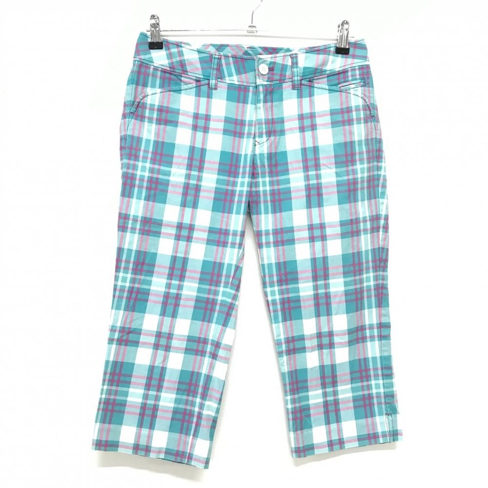 パーリーゲイツ 七分丈パンツ 白×ライトグリーン系×ピンク チェック