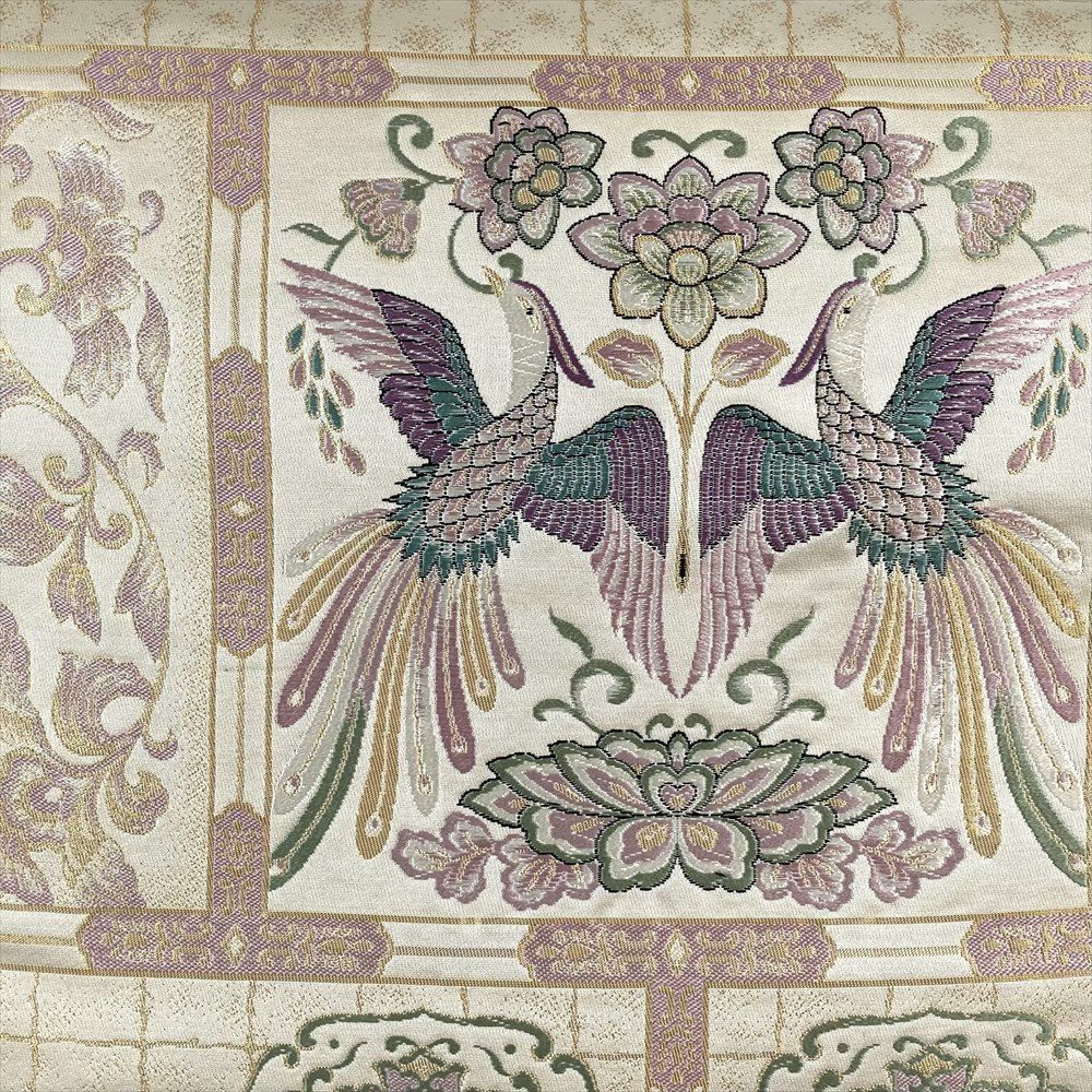 たんす屋 リユース帯 帯 袋帯 ベージュ フォーマル 金糸 鳳凰 華紋 清少錦 絹 未洗い