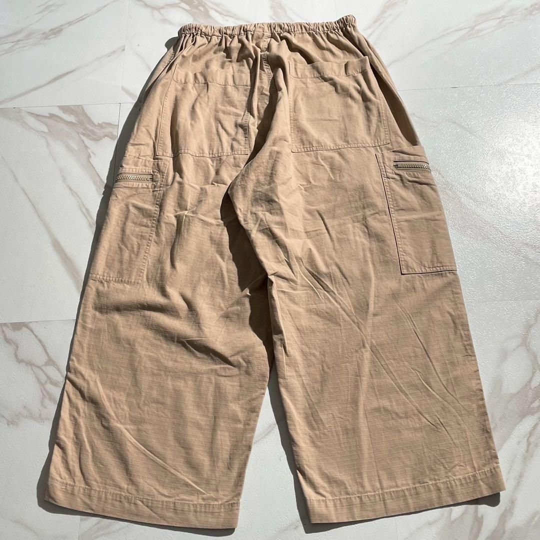 Y-3 ワイスリー adidas アディダス Yohji Yamamoto ヨウジヤマモト ブランドロゴ ワッペン リップストップ ドローストリングス ドロスト ワイドシルエット カーゴパンツ フルレングス ベージュ Mサイズ メンズ