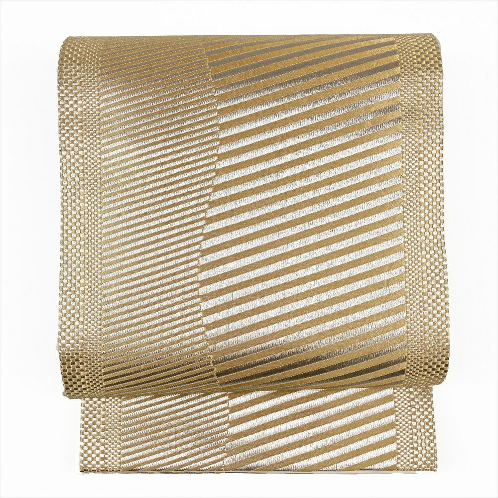 たんす屋 リユース帯 帯 振袖用袋帯 金銀 フォーマル 斜め縞模様 絹 六通 未洗い