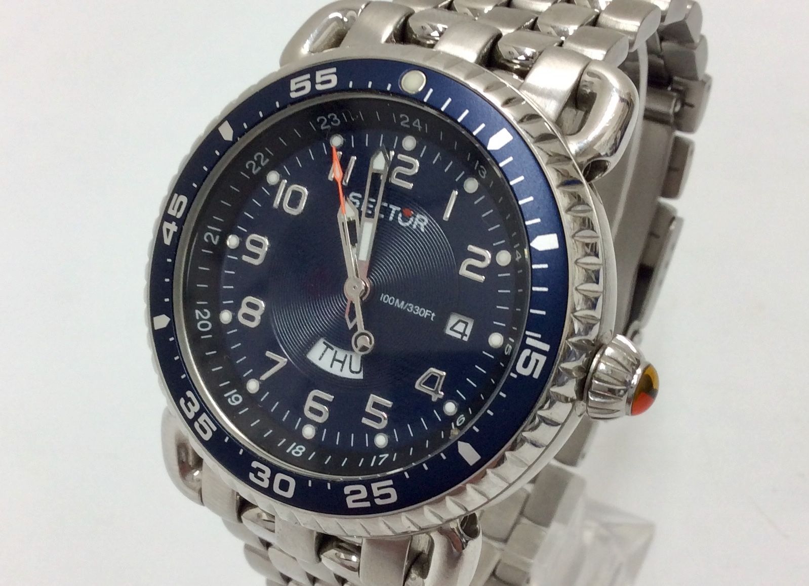 稼働品 SECTOR セクター 290 デイデイト クォーツ メンズ 腕時計 ブルー文字盤 電池交換済 K 1204