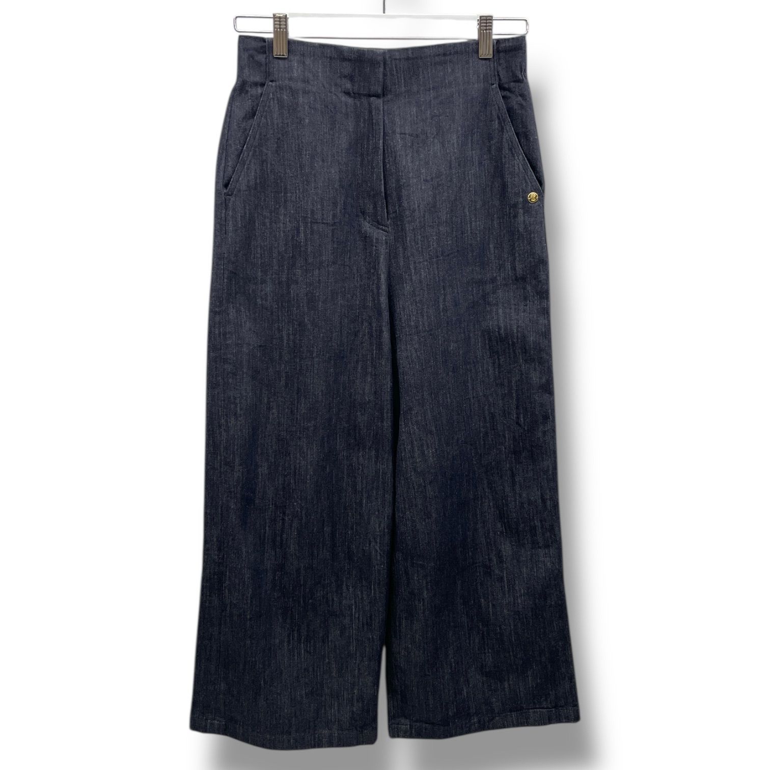 Leilian レリアン ガウチョパンツ ワイドパンツ デニム地 ハイウエスト ウエストゴム 1025 00802 黒 ブラック 11号 レディース 通年 ゴーゴー古着マルイファミリー 18 No 287