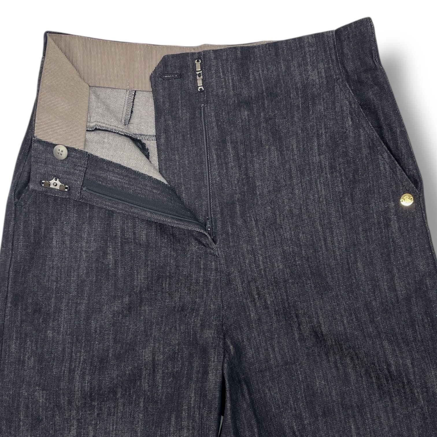 Leilian レリアン ガウチョパンツ ワイドパンツ デニム地 ハイウエスト