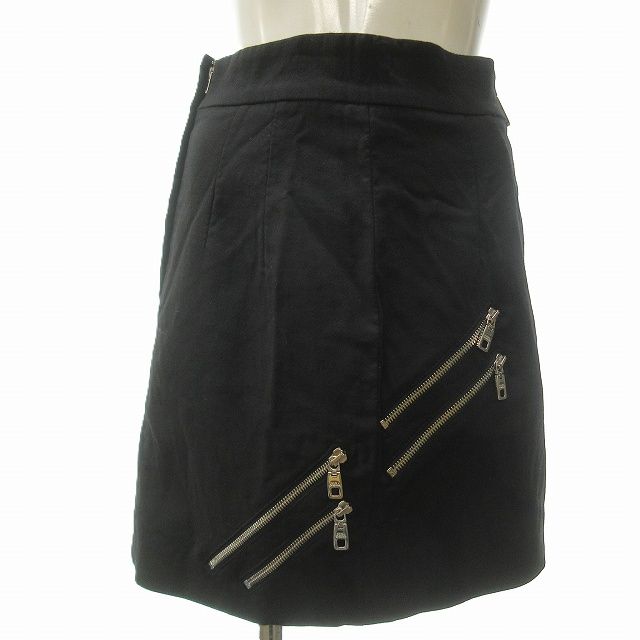 ドルチェ ガッバーナ ドルガバ DOLCE GABBANA マルチジップスカート ひざ丈 ギミック 裏地レオパード柄 黒 ブラック 38 約S相当 IBO 57
