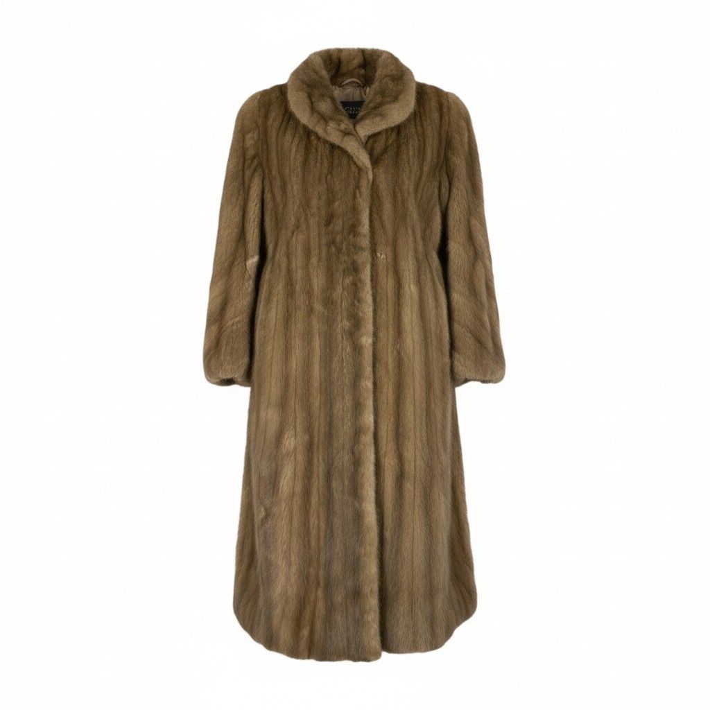 54L4 CRESCE 斜め段デザイン デミバフミンク 着丈110cm 超ロングコート