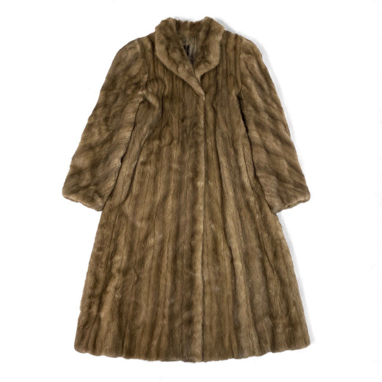 54L4 CRESCE 斜め段デザイン デミバフミンク 着丈110cm 超ロングコート