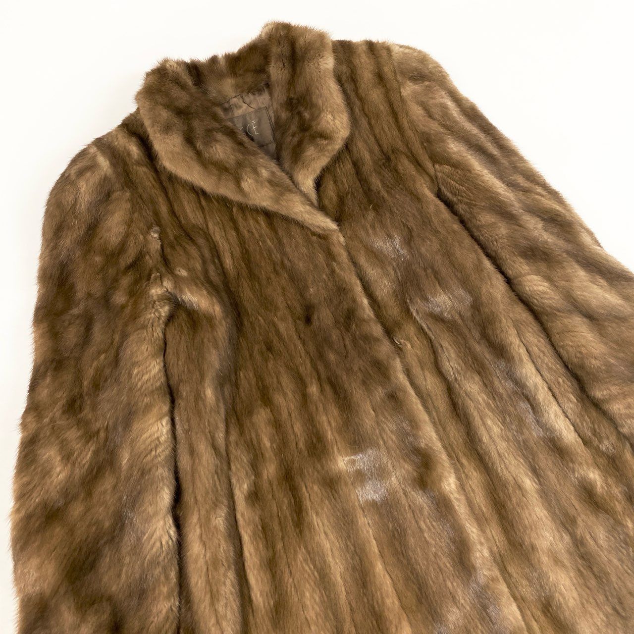 54L4 CRESCE 斜め段デザイン デミバフミンク 着丈110cm 超ロングコート