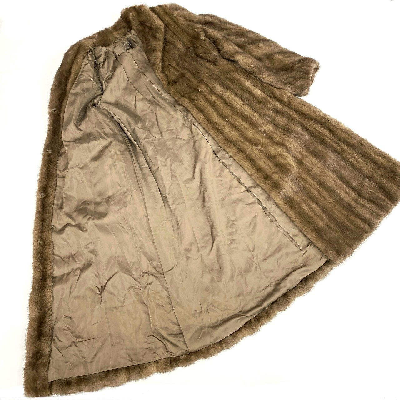 54L4 CRESCE 斜め段デザイン デミバフミンク 着丈110cm 超ロングコート