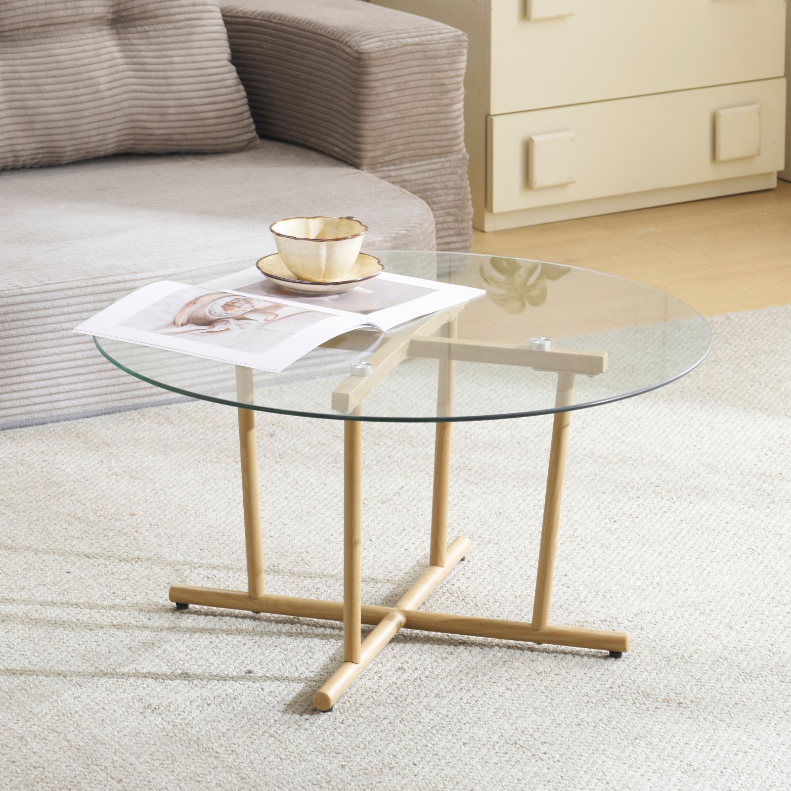 ガラステーブル ローテーブル コーヒーテーブル センターテーブル 強化ガラス天板 円形 モダン シンプル おしゃれ コンパクト 組立簡単 リビング 一人暮らし 幅70 奥行70 高さ37 cm 家具 インテリア