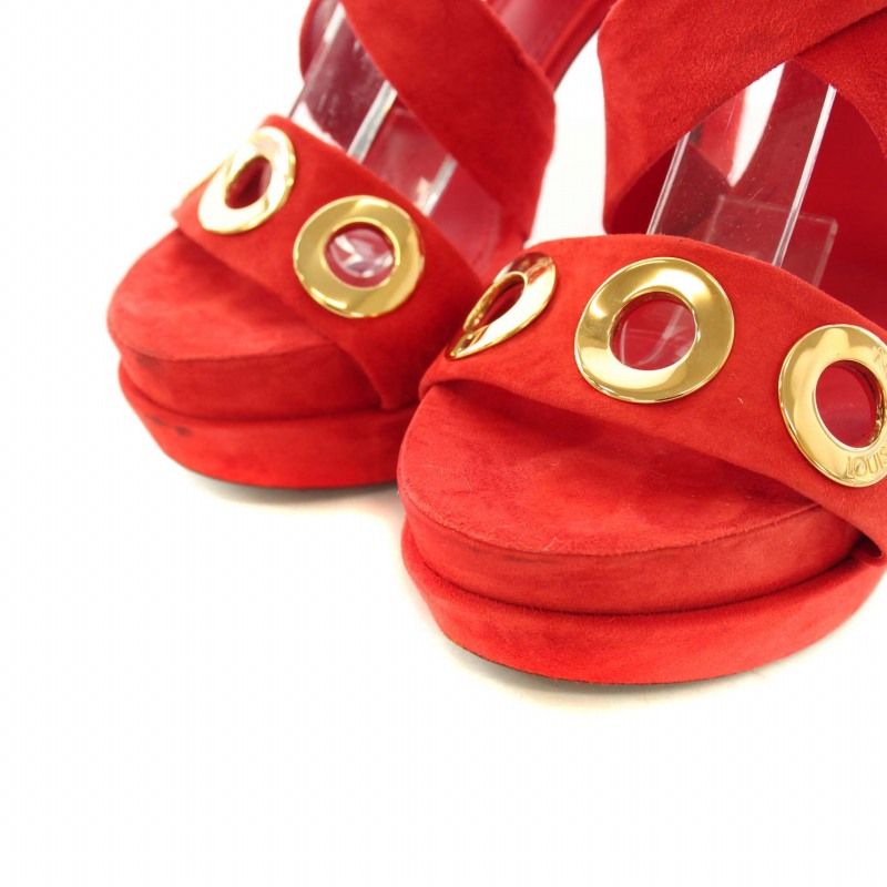 ルイヴィトン LOUIS VUITTON レッドスエードプラットフォームヒールズ
