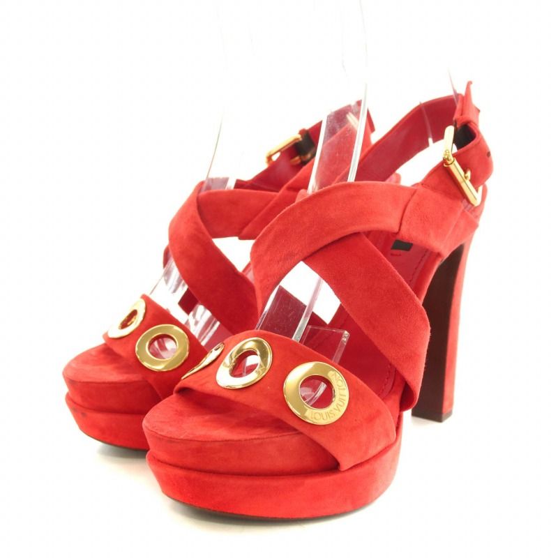 ルイヴィトン LOUIS VUITTON レッドスエードプラットフォームヒールズ