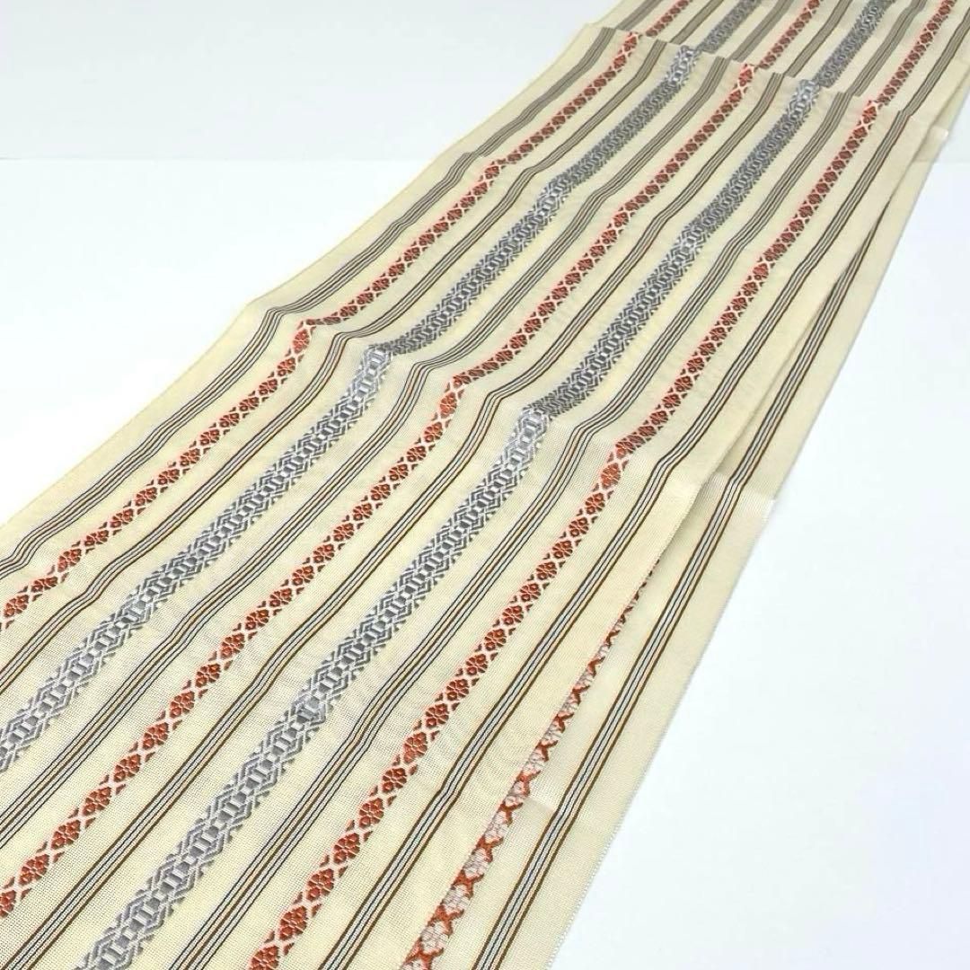 着物と帯 時流 SN 25478 s 紗献上柄 本場筑前博多帯 八寸長尺 クリーム