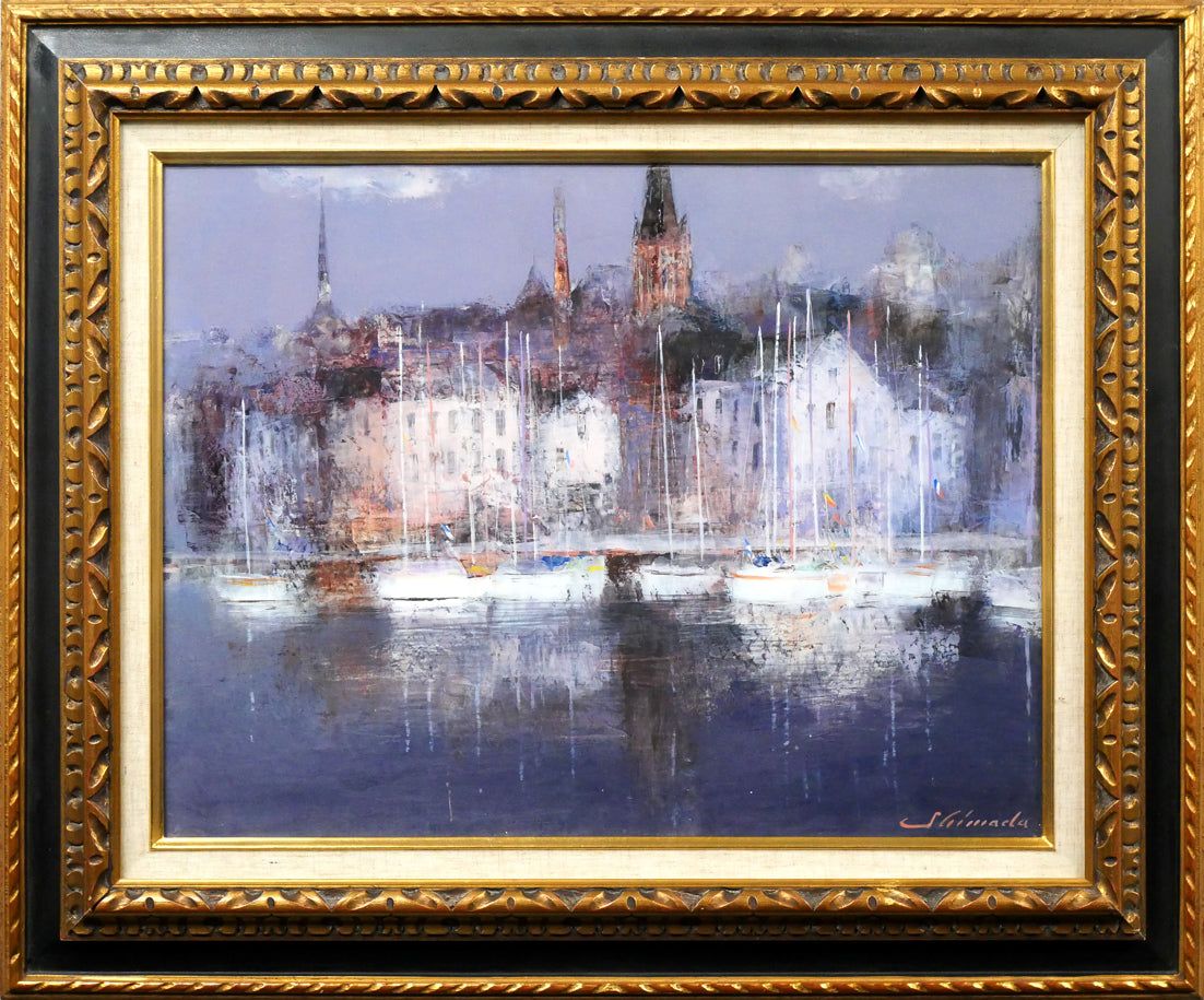 島田 三郎 フェカン フランス 油絵 P 10号 フランスの画壇で高い評価 40年間在仏 妻は画家の今井幸子 小竹美術