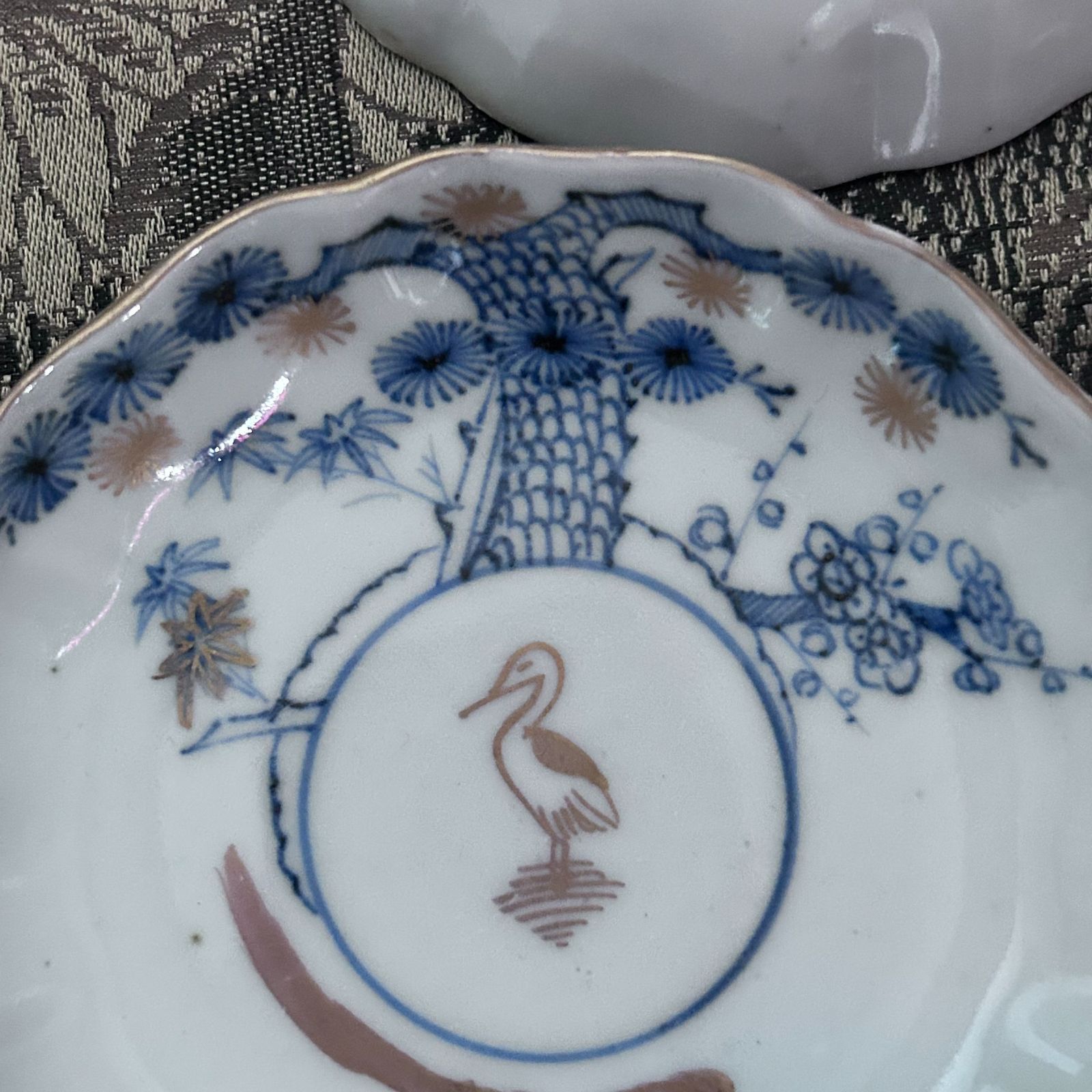 古伊万里 小皿5枚 吉祥紋様 金彩染付 江戸後期 アンティーク 松竹梅 鶴