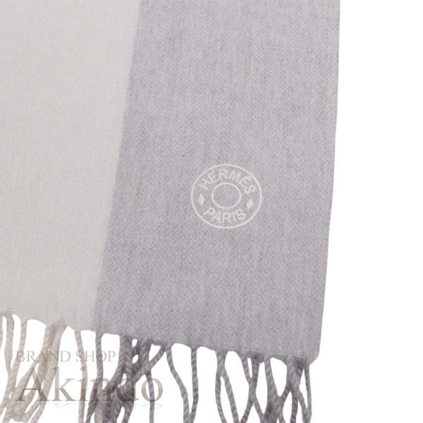 希少✨HERMES エルメス マフラー ストール カシミヤ100% オフホワイト 新品】エルメス マフラー カシミア100% グレー オフホワイト フリンジ