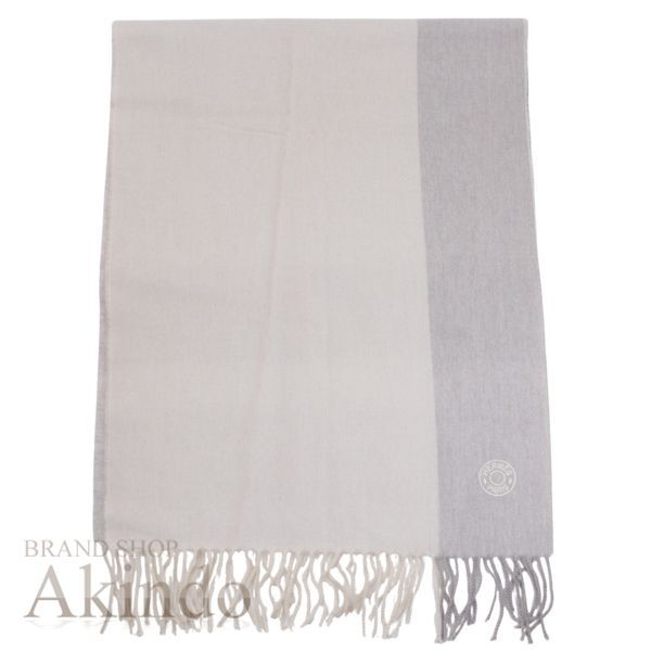 新品】エルメス マフラー カシミア100% グレー オフホワイト フリンジ