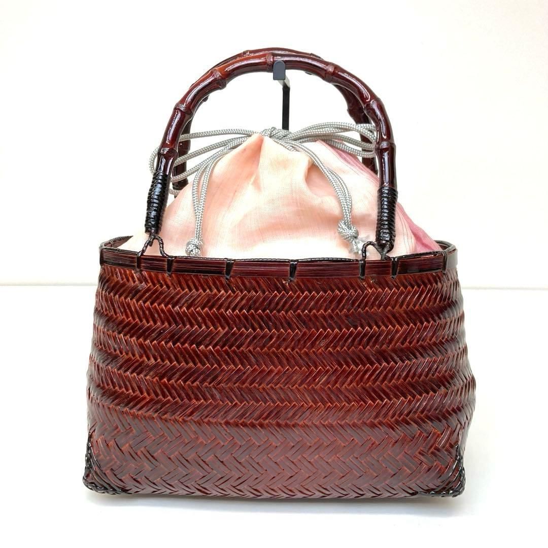 着物と帯 時流 B 25739 s 竹かごバッグ 大きいサイズ 巾着袋付き