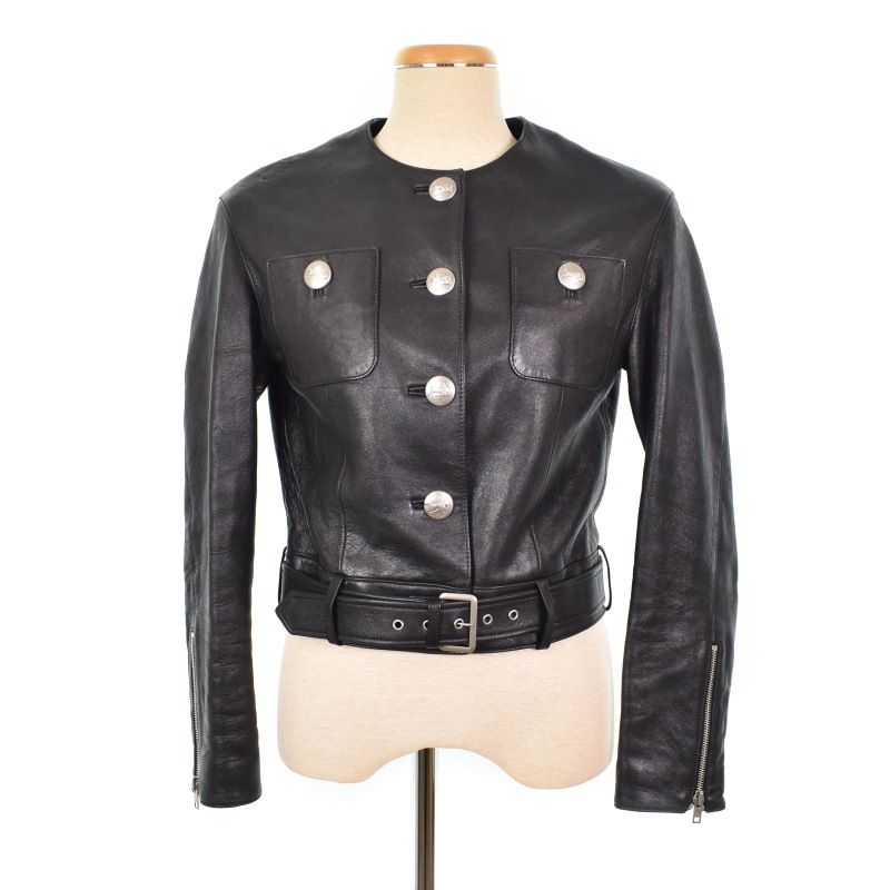 セリーヌ CELINE エディ期 ラムレザー ロゴボタン ノーカラー レザー