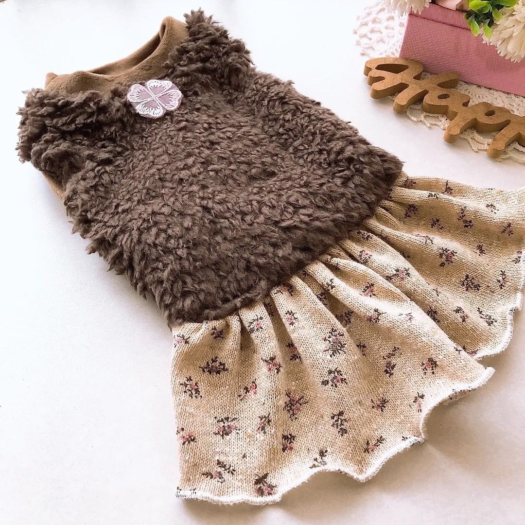 ♡ハンドメイド犬服♡茶ボア×ジャガード♡オーダー - メルカリ