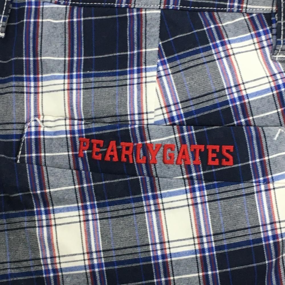 【美品】パーリーゲイツ パンツ ネイビー×白 チェック ストレッチ  レディース 0(S) ゴルフウェア PEARLY GATES