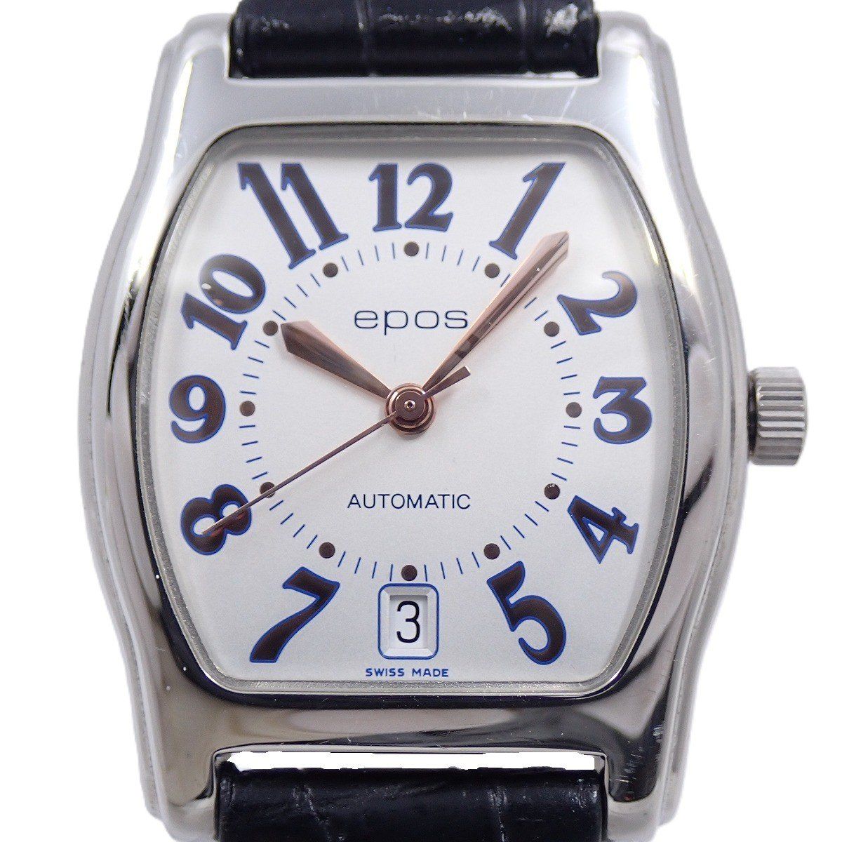 EPOS エポス トノー型 自動巻き メンズ 腕時計 シルバー文字盤 純正革ベルト 3229SL いおき質店