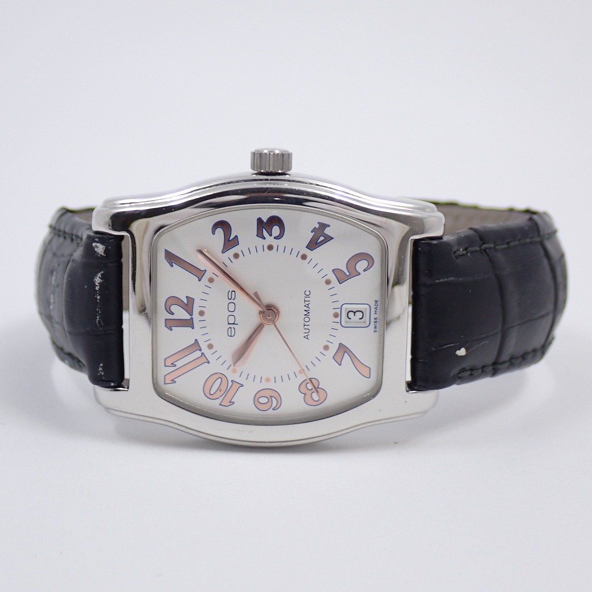  EPOS エポス トノー型 自動巻き メンズ 腕時計 シルバー文字盤 純正革ベルト 3229SL いおき質店 ジャケット 自動巻き時計 腕時計(アナログ)