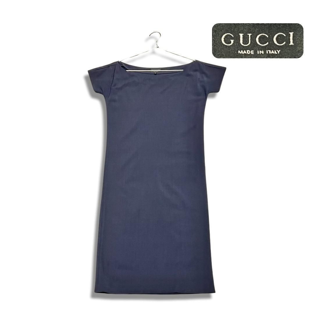 GUCCI グッチ 半袖 ボートネック シンプル ワンピース ドレス カジュアル パーティー ブラック size 38 レディース