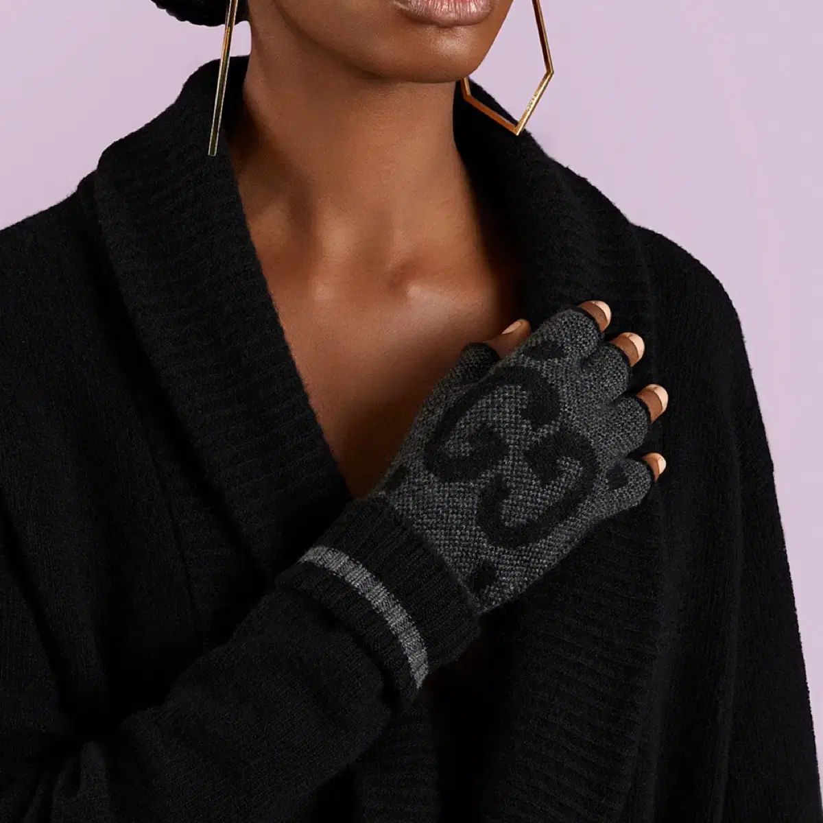 新商品 グッチ GG フィンガーレス手袋 カシミア ブラック